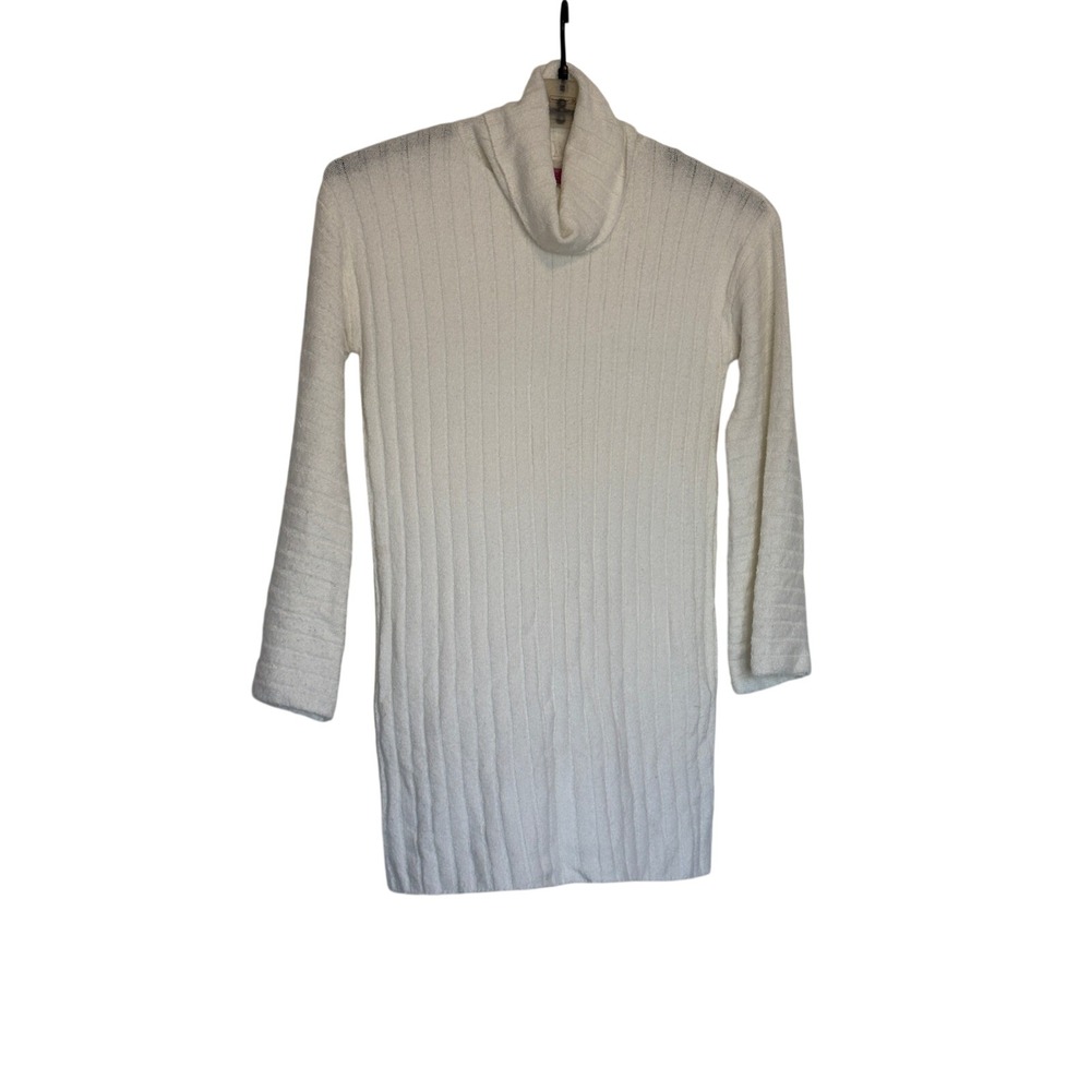 Mi Ami Francesca's Cream Ribbed Turtleneck Sweater Mini Dress Bell Sleeve Small